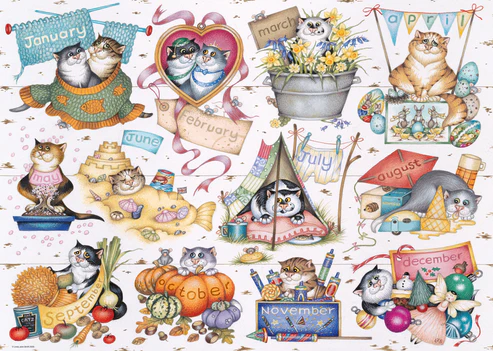 A Cat’s Year by Linda Jane Smith 1000 piece jigsaw puzzle A Cat’s Year by Linda Jane Smith 1000 piece jigsaw puzzle