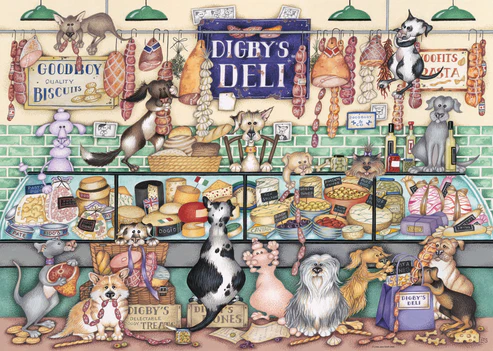 Dapper Dogs – Digby’s Deli by Linda Jane Smith 1000 piece jigsaw puzzle Dapper Dogs – Digby’s Deli by Linda Jane Smith 1000 piece jigsaw puzzle