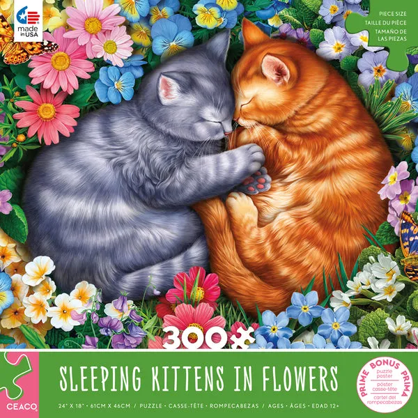 Sleeping Kittens In Flowers 300 piece puzzle