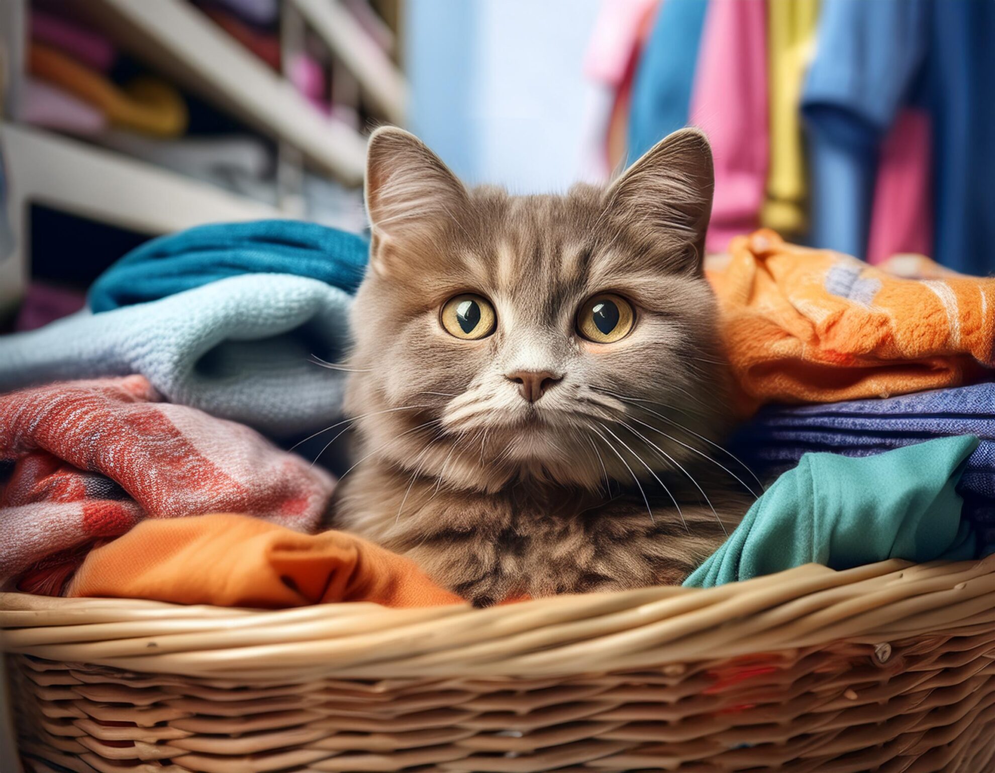 Free Online JIgsaw puzzle - British Shorthair cat in the Laundry Basket