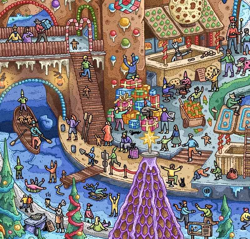 Ecru Puzzles - 24 Day Advent Calendar Morgan Girvin Gingerbread Castle Christmas Market Wooden Jigsaw Puzzle — manufacturer partial-image hint
