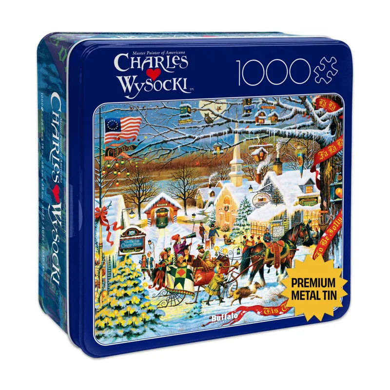 Buffalo Games Collector's Tin: Charles Wysocki - Small Town Christmas 1000 Piece Puzzle — manufacturer product image