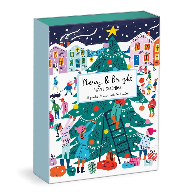 Galison Louise Cunningham Merry and Bright 12 Days of Christmas Advent Puzzle Calendar — manufacturer product image