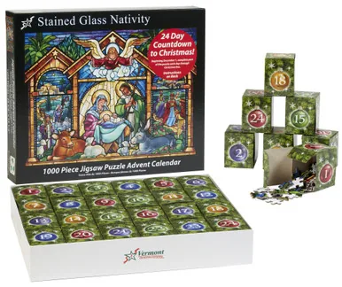 Vermont Christmas Company Stained Glass Nativity Jigsaw Puzzle Advent Calendar — manufacturer product image