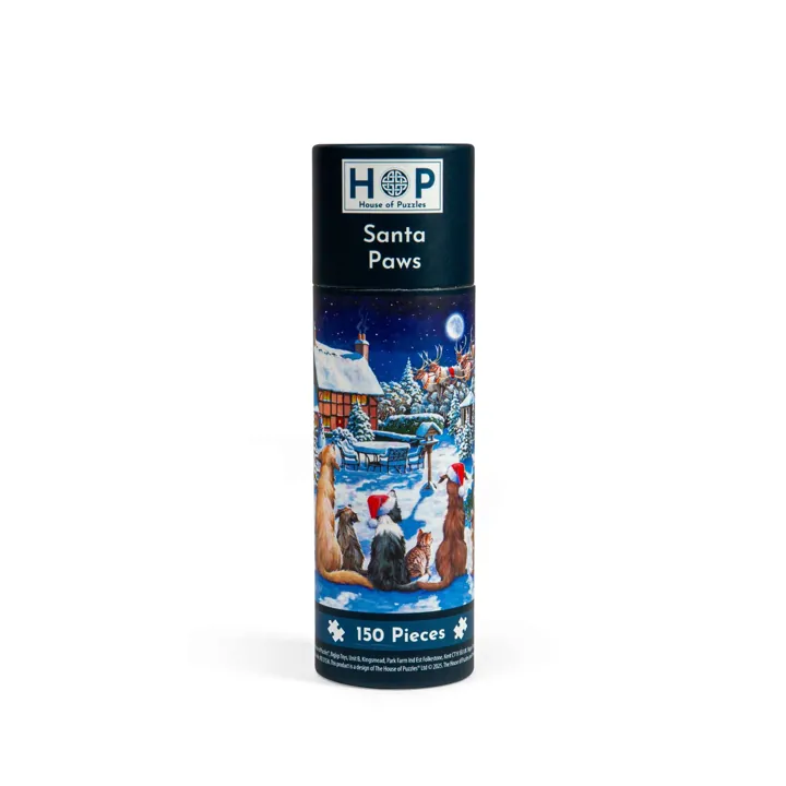 House of Puzzles Santa Paws 150 Piece Mini Jigsaw Puzzle in a Tube — manufacturer image
